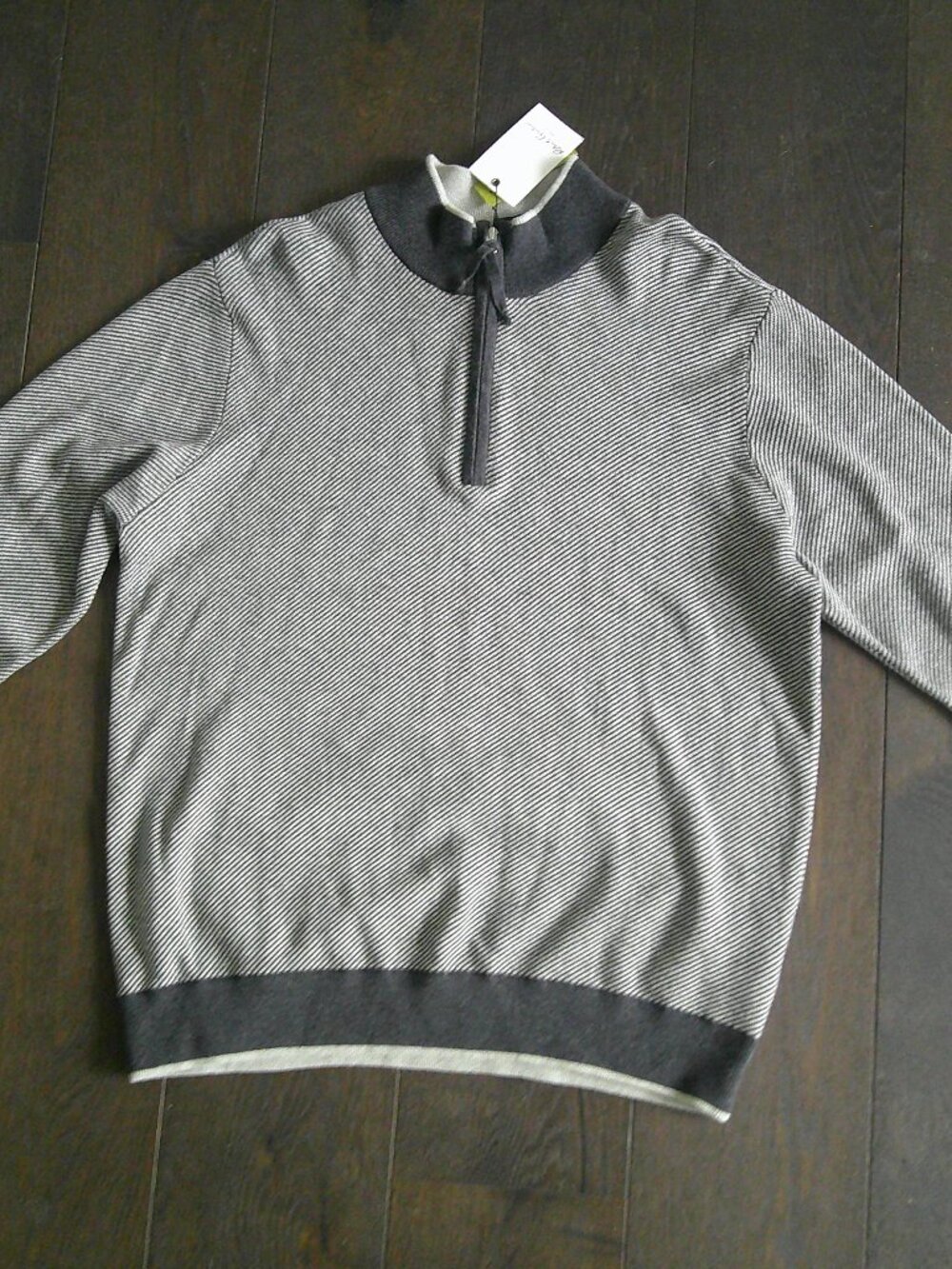 NWT Robert Graham Charcoal Gray Striped Quarter Zip Sweater